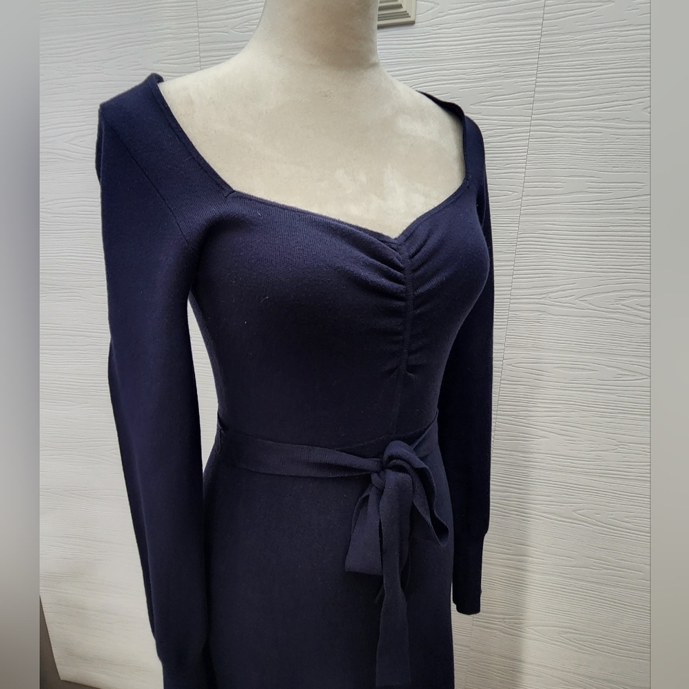 Boden Sweetheart Midnight Navy Blue Long Sleeve Midi Sweater Dress belted Sz 6R - Picture 7 of 10